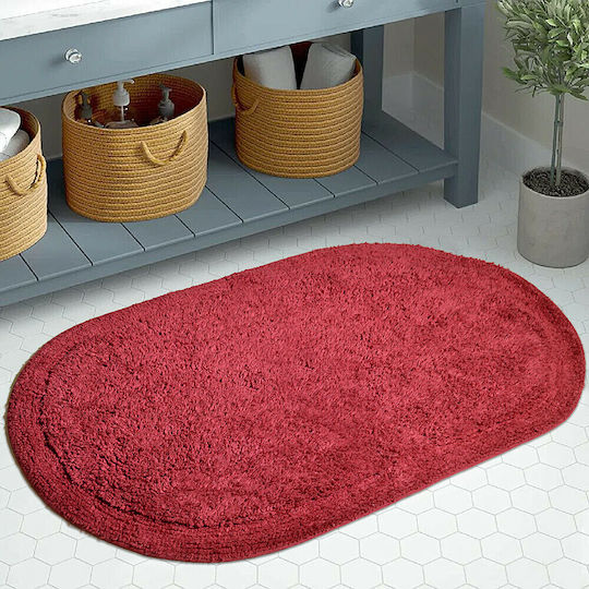 Lino Home Πατάκι Μπάνιου Βαμβακερό Οβάλ Redondo 2500000593 Μπορντό 50x80εκ.