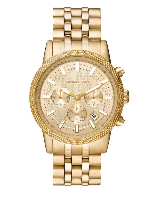 Michael Kors Hutton Men's Watch 43mm Chronograph Battery with Gold Metal Bracelet