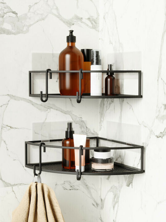 Umbra Cubico Corner Wall Mounted Bathroom Shelf Metallic with 2 Shelves 23x23x8cm Black