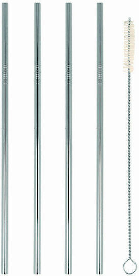 Metaltex Καλαμάκια Μεταλλικά Ασημί με Βουρτσάκι 4τμχ
