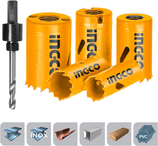 Ingco Σετ Ποτηροπρίονα HSS με Διάμετρο από 19mm έως 35mm για Ξύλο, Μέταλλο και Πλαστικό 70gr