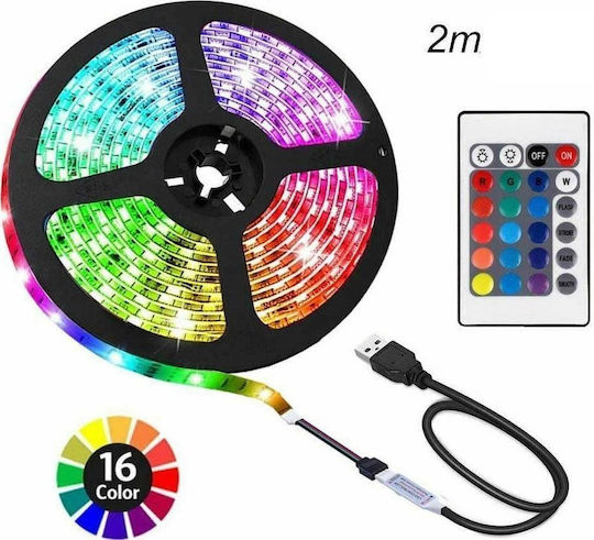 Ταινία LED USB 5V RGB Φως 2m Τύπου SMD5050 με Τροφοδοτικό & Τηλεχειριστήριο