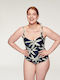 One Piece Swimsuit with Light Padding for Large Bust Navy Blue