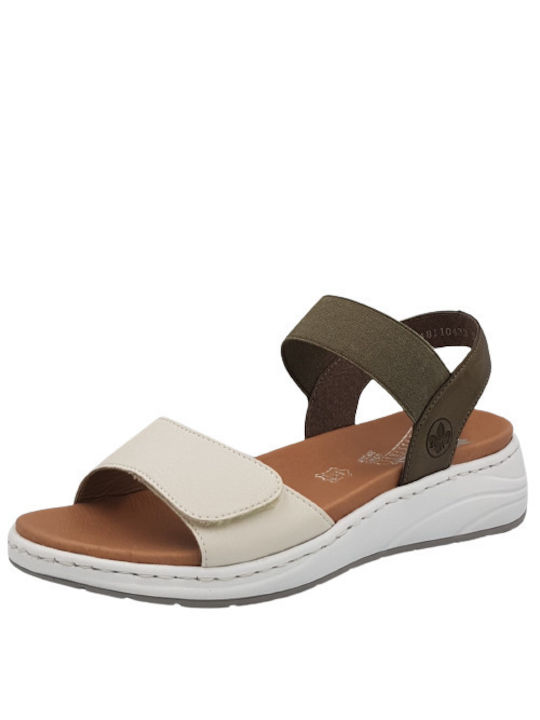 Rieker Leather Women's Flat Sandals Anatomic Λευκό/Πράσινο