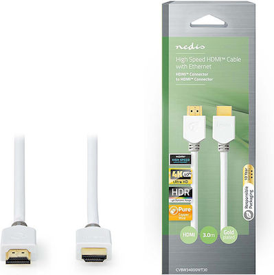 Nedis Cable HDMI male - HDMI male 3m Λευκό