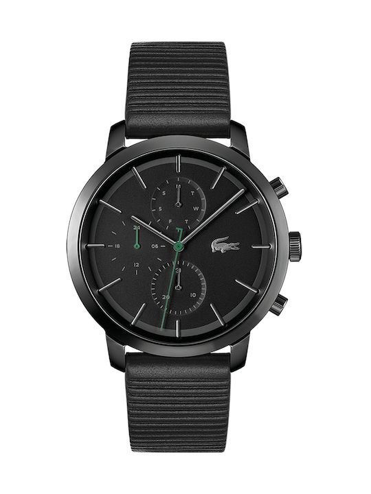 Lacoste Replay Ανδρικό Ρολόι 44mm Χρονογράφος Μπαταρίας με Μαύρο Δερμάτινο Λουράκι