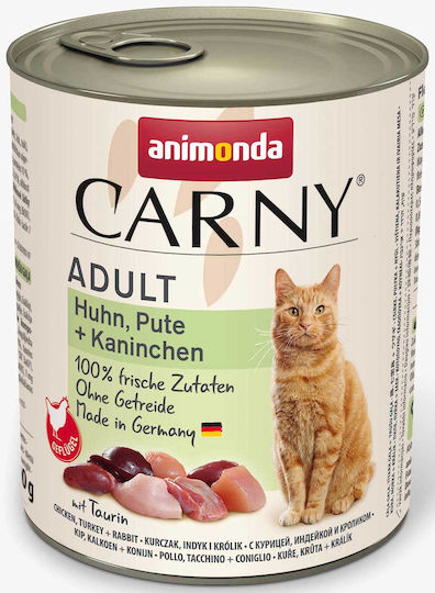 Animonda Carny Adult Υγρή Τροφή για Ενήλικες Γάτες σε Κονσέρβα με Γαλοπούλα, Κοτόπουλο και Κουνέλι χωρίς Σιτηρά 800gr