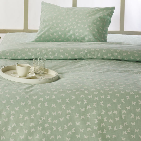 Whitegg Seturi de cearșafuri Single din Bumbac & Poliester Verde 165x240cm 3buc