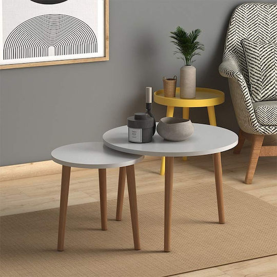 Rundes Zentral Kaffeetisch Roma Holz Weiß 2Stücke M60xL60xH46cm