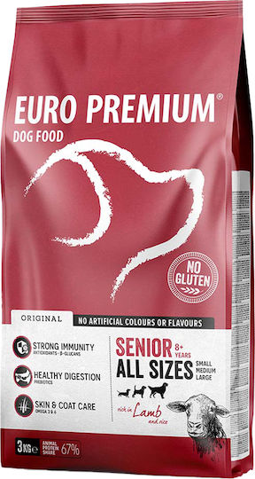 Euro Premium Senior 3kg Hrană Uscată fără Cereale & Gluten pentru Câini Seniori cu Miel și Orez