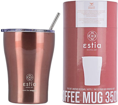 Estia Coffee Mug Save The Aegean Ποτήρι Θερμός Ανοξείδωτο BPA Free Rose Gold με Καλαμάκι