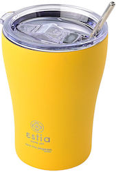 Estia Coffee Mug Save The Aegean Glas Thermosflasche Rostfreier Stahl BPA-frei Pineapple Yellow 350ml mit Stroh