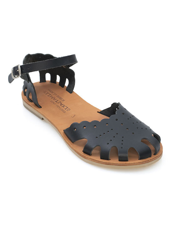 Women's Climatsakis sandals with clasp black 701