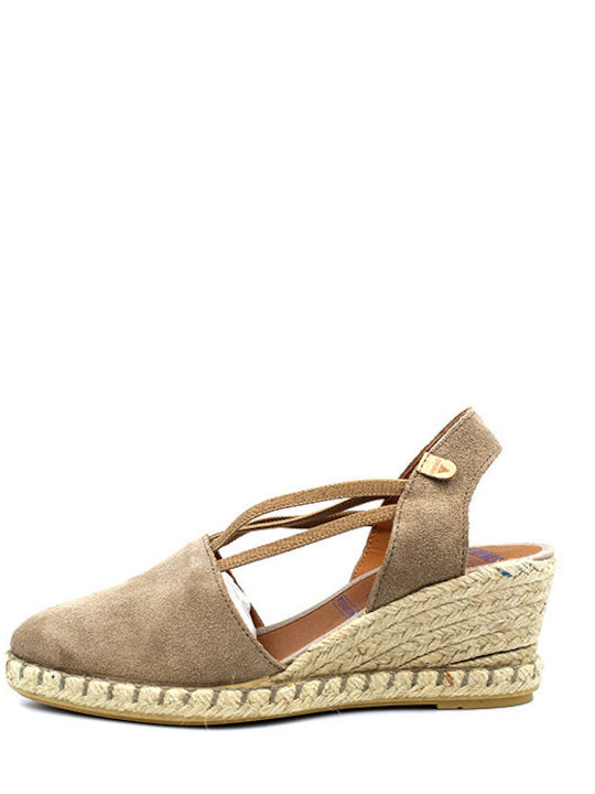 Verbenas Maika Serraje Women's Leather Platform Espadrilles Piedra