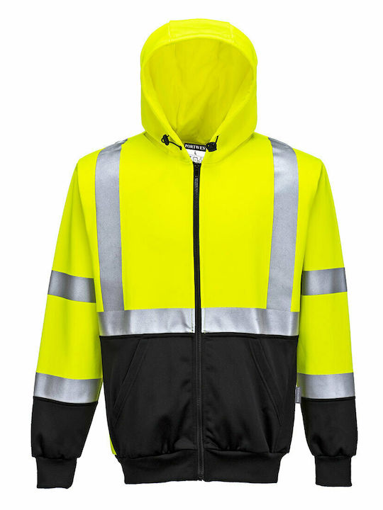 Portwest Men's Long Sleeve Work Sweatshirt Yellow with Reflective Tapes and Hood