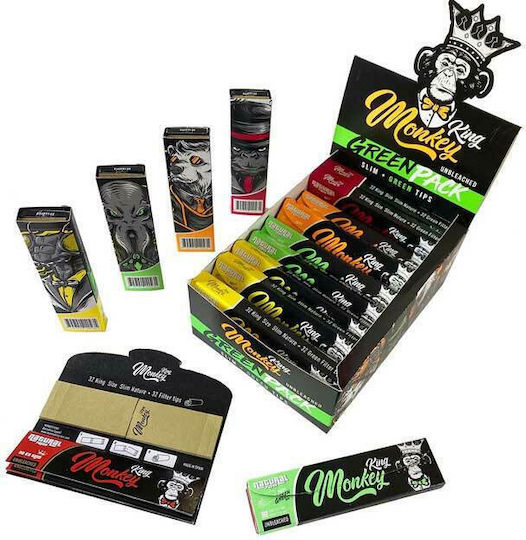 Monkey King Green Animals Χαρτάκια Στριφτού Τσιγάρου Slim King Size με Τζιβάνες 32 φύλλα 1τμχ