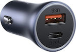 Baseus Car Charger Black Contactor Pro Total Intensity 5A Fast Charging with Ports: 1xUSB 1xType-C with Cable Type-C