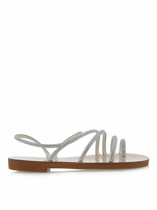 Lara Conte Madrid Women's Flat Sandals in Silver Color