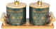 Keskor Set 2 Pieces Ceramic Green Coffee Jars with Lid and Stand 26x12.5x12cm