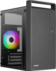 Aerocool CS-109 Гейминг Мини кула Компютърна кутия със странично прозорче и RGB осветление Черно