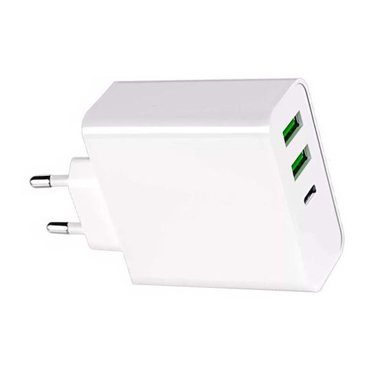 Axred Φορτιστής Χωρίς Καλώδιο με 2 Θύρες USB-A και Θύρα USB-C 65W Power Delivery Λευκός (AXRAX65W)