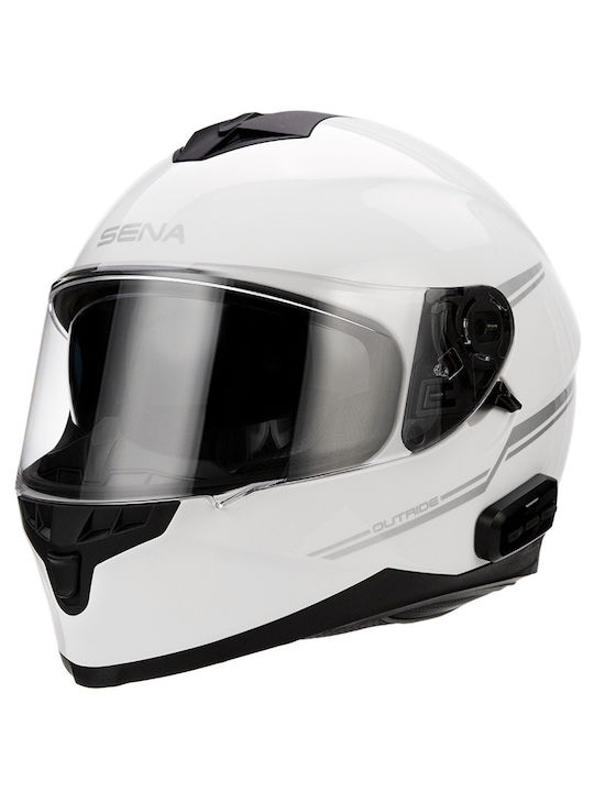 Sena Outride BT Full Face Helmet with Sun Visor ECE 22.05 / ECE 22.06 1600gr Glossy White OUTRIDE-GW00S