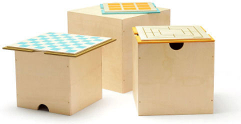 Kids Concept Kinder Aufbewahrungsbox aus Holz mit Brettspiele Beige 3Stück