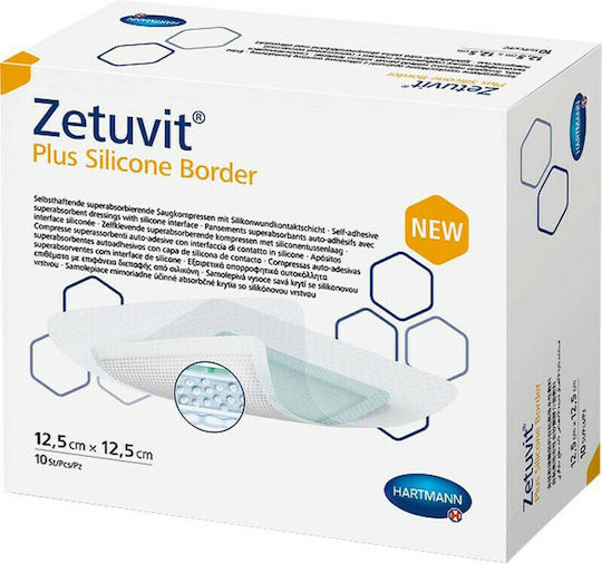 Hartmann Zetuvit Plus Silicone Border Αυτοκόλλητες Γάζες 12.5x12.5cm 10τμχ