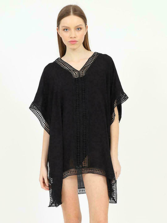 Doca Damen Mini Kaftan Strand Schwarz