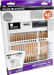 Daler Rowney Coal Pencil Soft Set with Eraser Black 40pcs