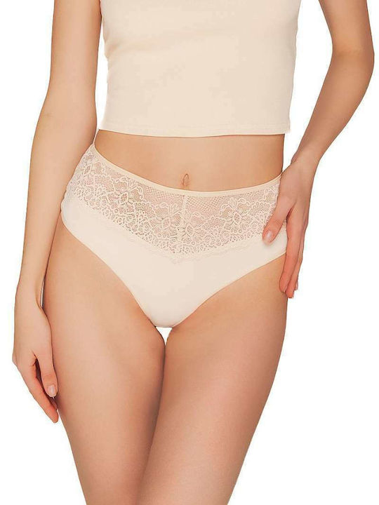 Babell High-waisted Women's String with Lace Beige