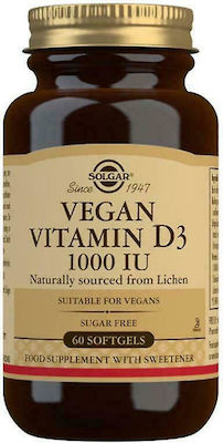 Solgar Vitamin D3 Βιταμίνη για Ανοσοποιητικό 1000iu 60 μαλακές κάψουλες