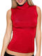 Women's Sleeveless Turtleneck T-Shirt Red