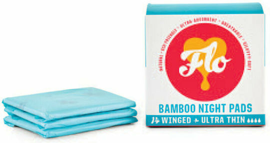 Here We Flo Bamboo Night Pads with Wings for Heavy Flow 4 Drops Size 4 14pcs