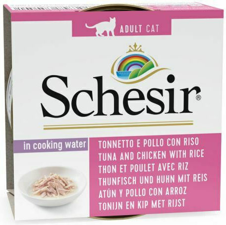 Schesir Nature For Cat Wet Food for Adult Cats in Cans with Chicken, Rice and Tuna Gluten-Free 70gr