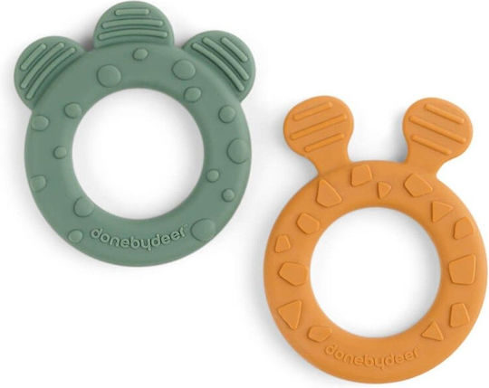 Done by Deer Teething Ring made of Silicone for 6 m+ Mustard/Green 2pcs