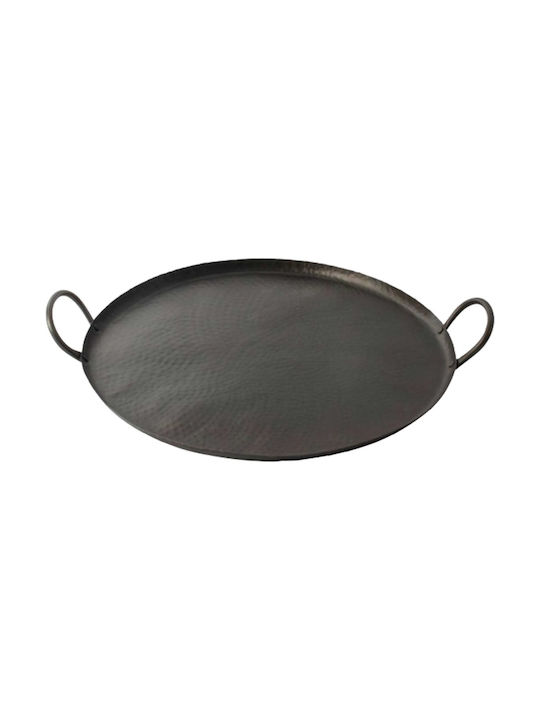 Round Tray Metallic with Handle In Black Colour 46x46cm 1pcs