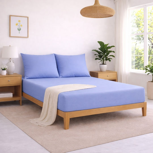 My Home Luxury Bettwäsche-Set mit 2 Kissenbezügen Super-Doppel mit Gummiband 160x200+37cm. Monochrome Blue Raf 3Stück