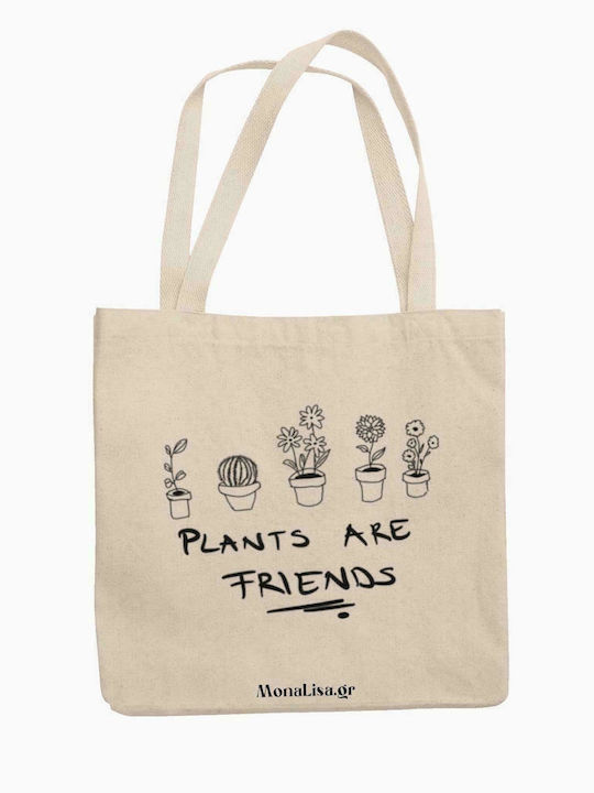 Monalisa Plants are Friends Fabric Shopping Bag in Beige color