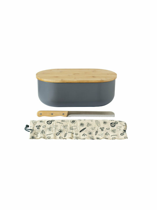 Pebbly Bamboo Bread Box with Lid Slate Blue 36x20x13cm