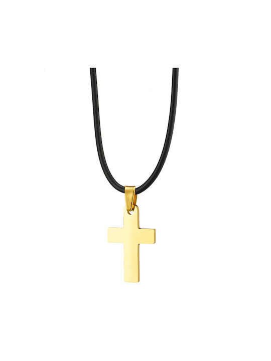 Ανδρικός σταυρός με καουτσούκ ατσάλι 316L χρυσό Art 01097-4