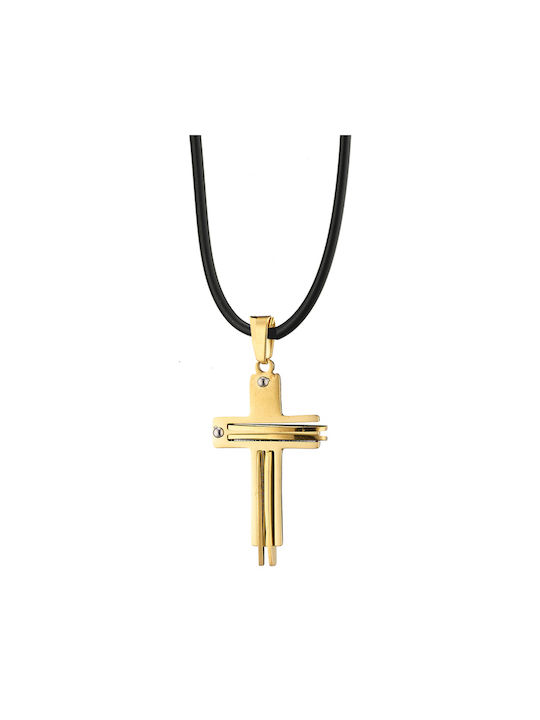 Ανδρικός σταυρός με καουτσούκ ατσάλι 316L χρυσό Art 01239