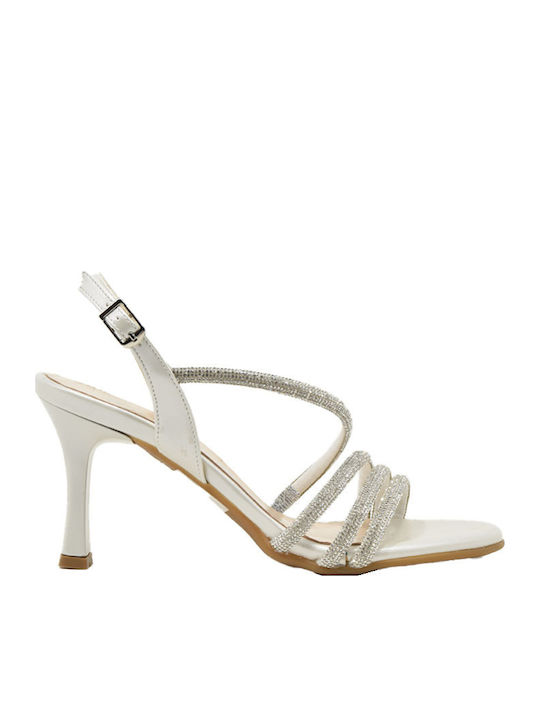 Ragazza Leather Sandals with Strass Silver