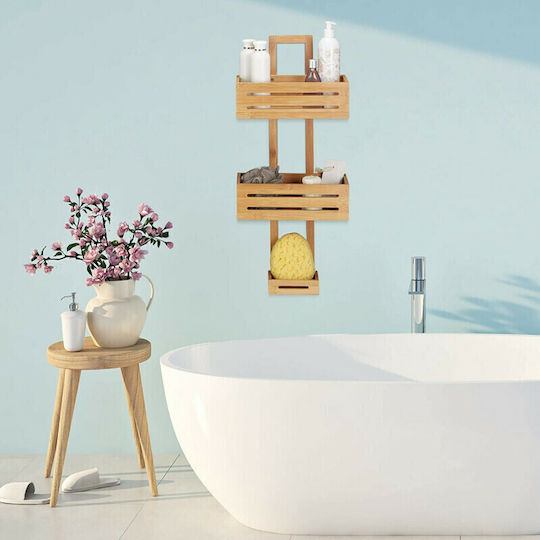Relaxdays An der Wand montiert Badezimmerregal Bamboo mit 3 Regalböden 65x28x15.5cm Braun