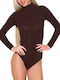 Apple Boxer Lingerie Long Sleeve Turtleneck Bodysuit Brown