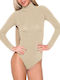 Apple Boxer Lingerie Long Sleeve Turtleneck Bodysuit Light Beige