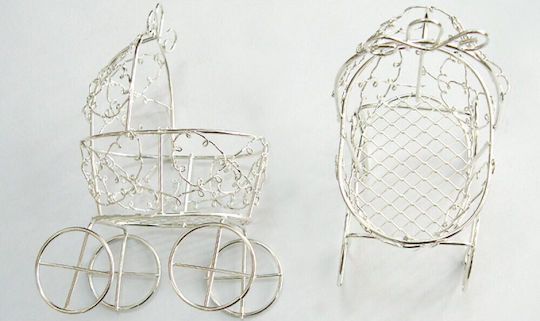 Faitakis Pack Metal Decorative Element for Wedding Favors Silver Metal Child Carriage 8x12x5.5cm 1pcs