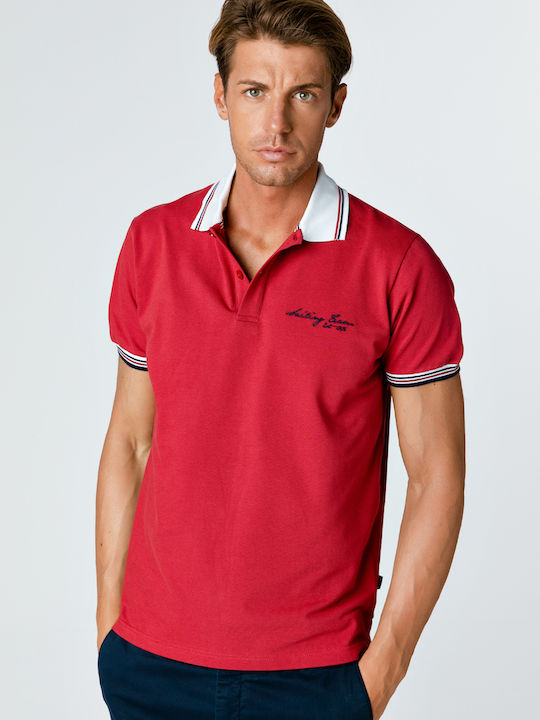 Snta Polo Pique with Short Sleeve&Rayed Collar&Sailing Bottom - Red