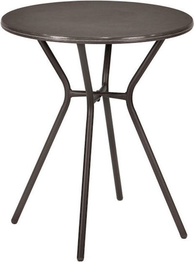 Outdoor Dinner Free Standing Table with Plastic Surface and Metal Frame Brown 60x60x71cm