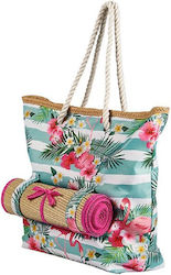 Mitsuko Ψάθινη Τσάντα Θαλάσσης Αδιάβροχη Floral